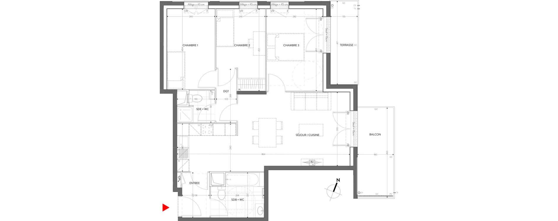 Appartement T4 de 72,49 m2 &agrave; Orly Carri&egrave;res - sentiers
