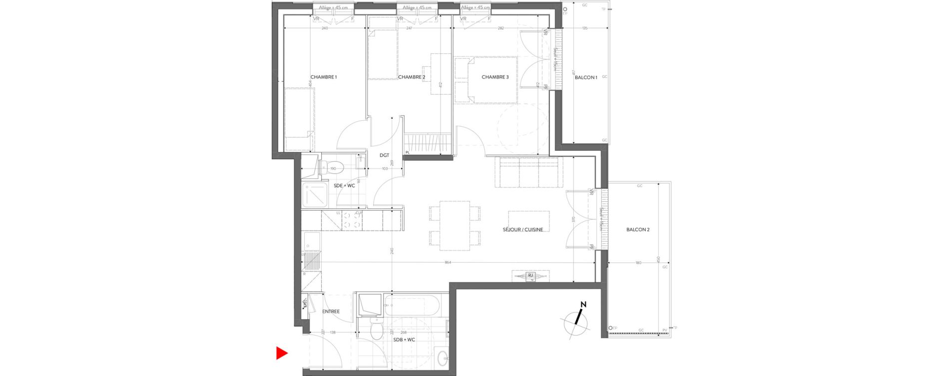 Appartement T4 de 72,49 m2 &agrave; Orly Carri&egrave;res - sentiers