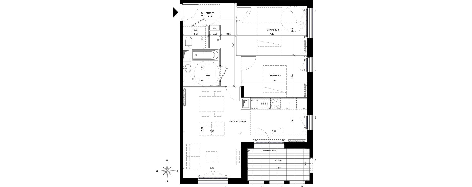 Appartement T3 de 65,68 m2 &agrave; Orly Carri&egrave;res - sentiers