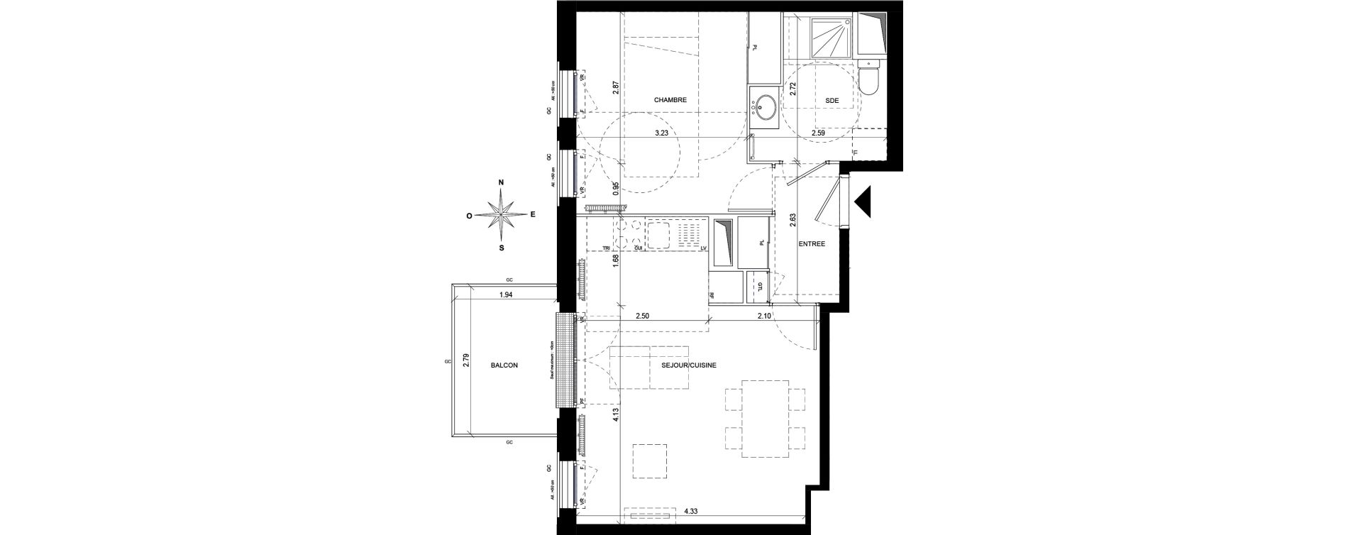 Appartement T2 de 46,81 m2 &agrave; Orly Carri&egrave;res - sentiers