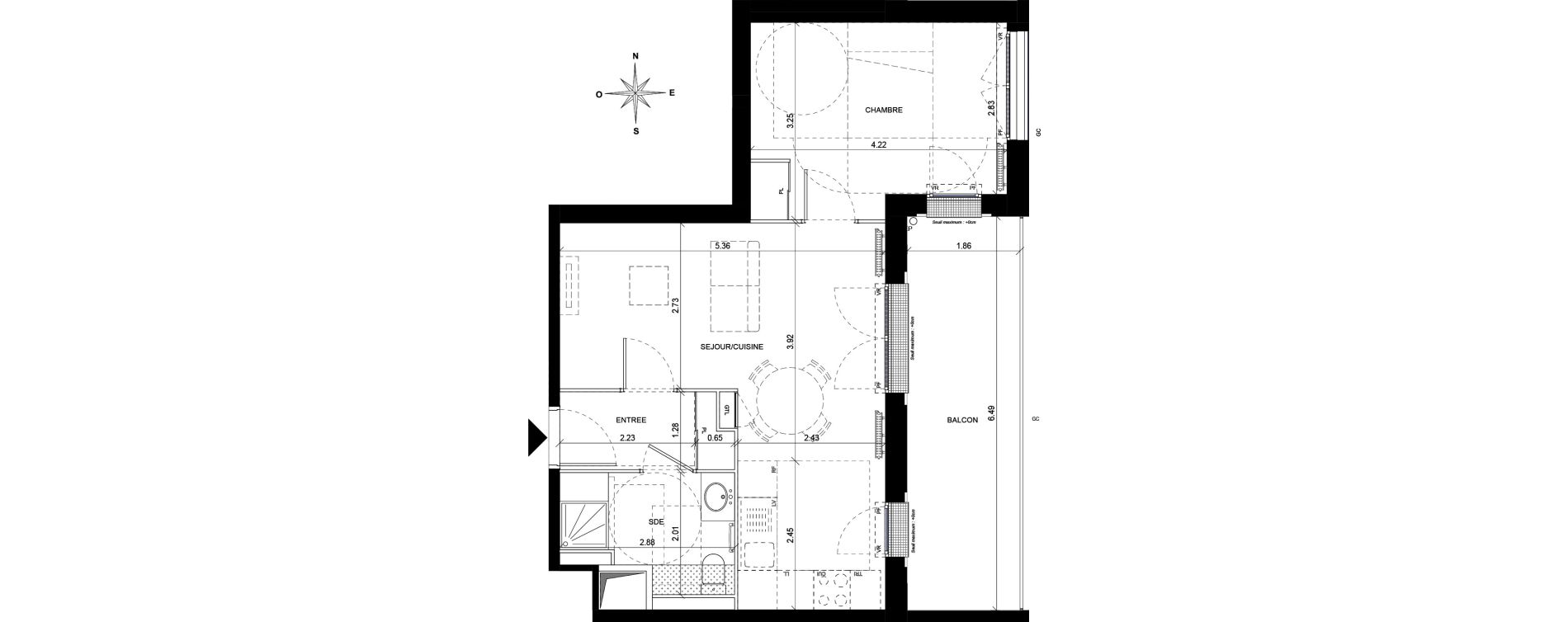 Appartement T2 de 44,63 m2 &agrave; Orly Carri&egrave;res - sentiers