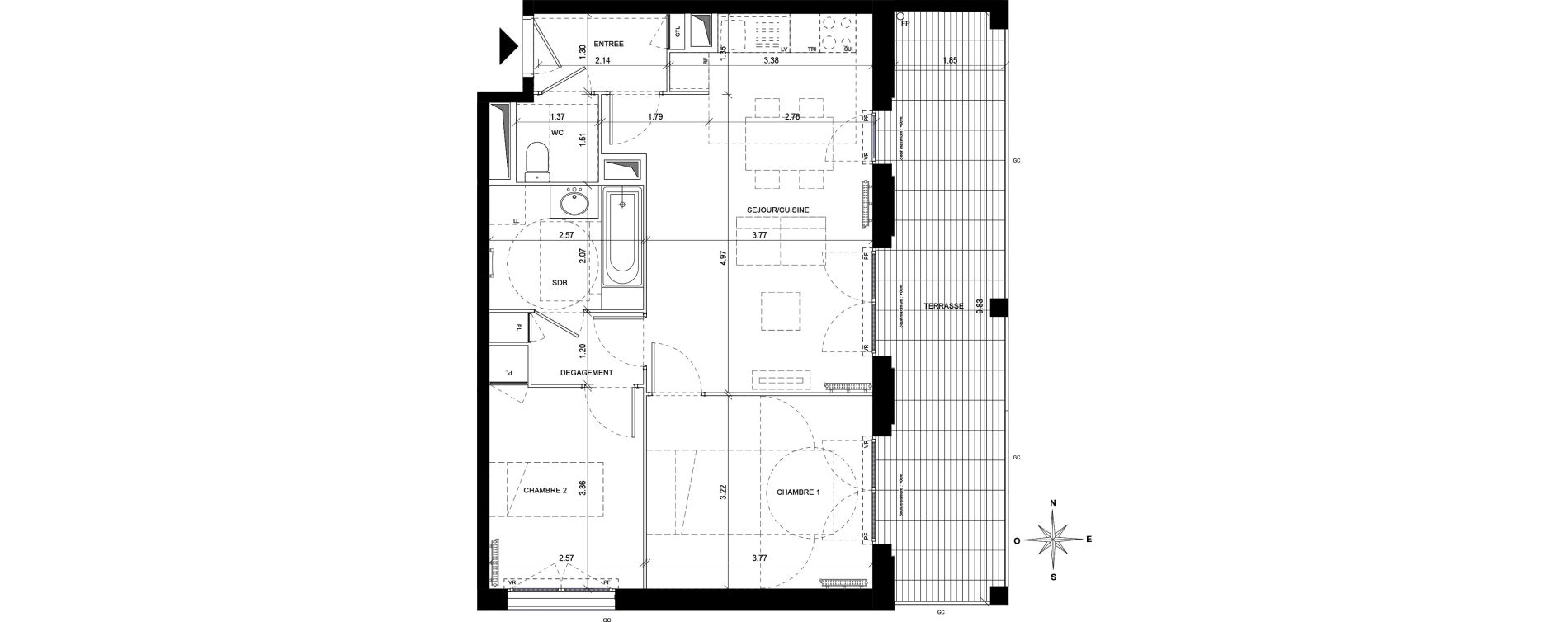 Appartement T3 de 57,49 m2 &agrave; Orly Carri&egrave;res - sentiers