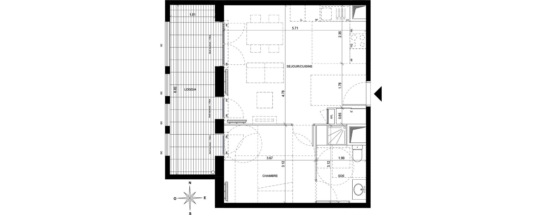 Appartement T2 de 43,67 m2 &agrave; Orly Carri&egrave;res - sentiers