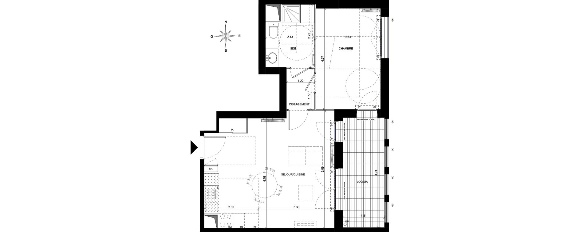 Appartement T2 de 46,14 m2 &agrave; Orly Carri&egrave;res - sentiers