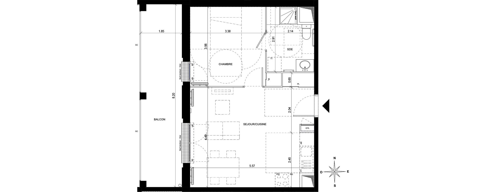 Appartement T2 de 43,35 m2 &agrave; Orly Carri&egrave;res - sentiers