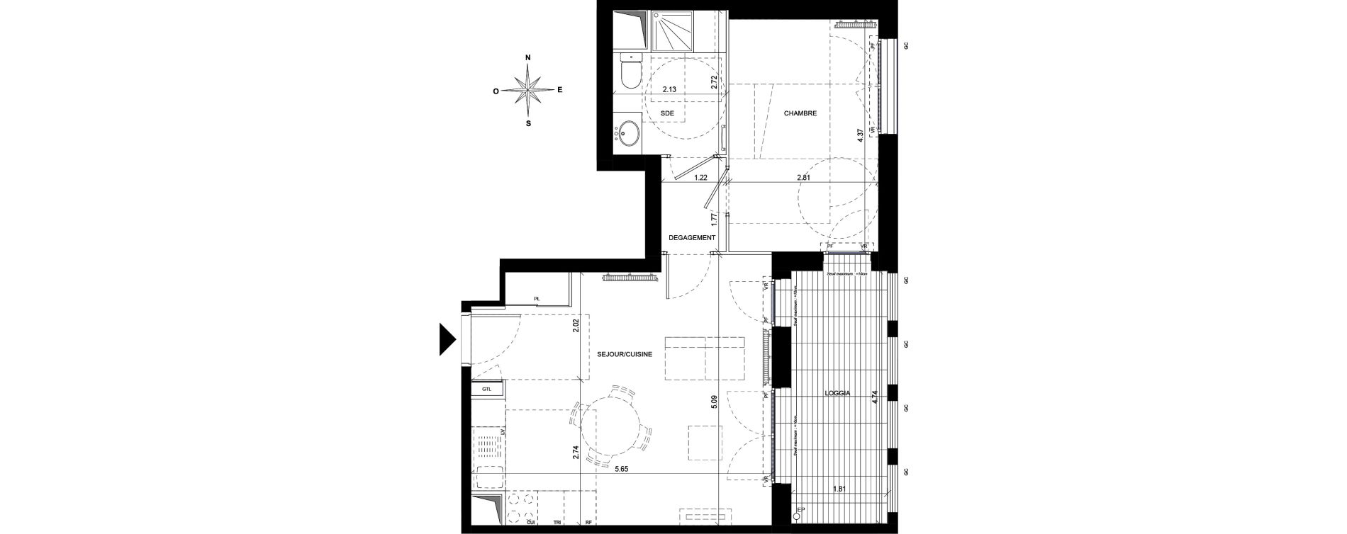 Appartement T2 de 46,31 m2 &agrave; Orly Carri&egrave;res - sentiers