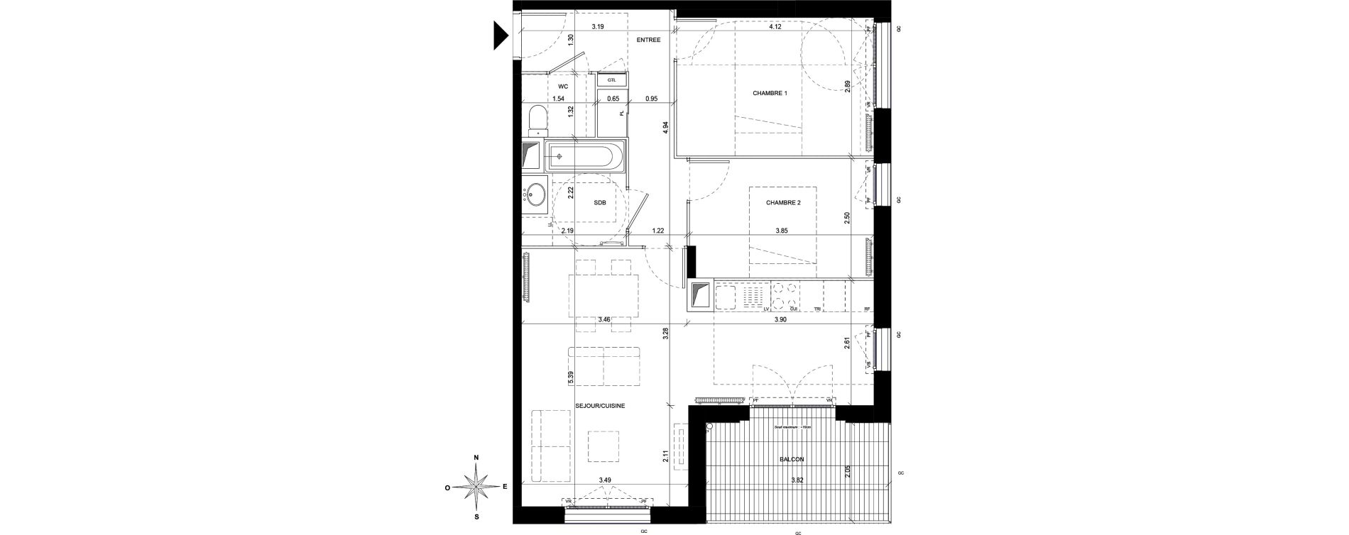 Appartement T3 de 65,29 m2 &agrave; Orly Carri&egrave;res - sentiers