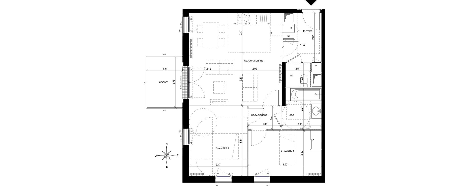 Appartement T3 de 61,02 m2 &agrave; Orly Carri&egrave;res - sentiers