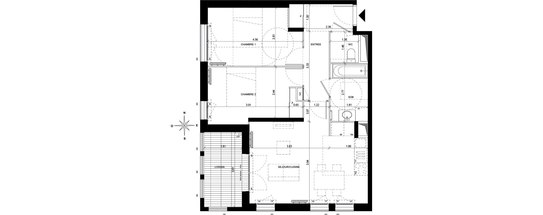 Appartement T3 de 61,46 m2 &agrave; Orly Carri&egrave;res - sentiers