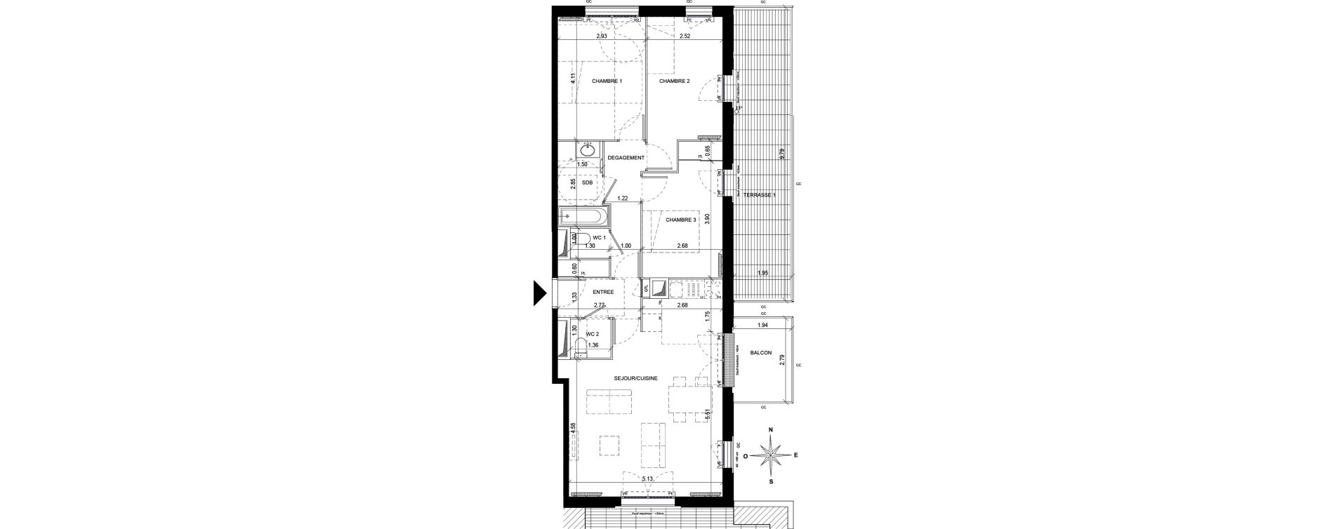 Appartement T4 de 83,35 m2 &agrave; Orly Carri&egrave;res - sentiers