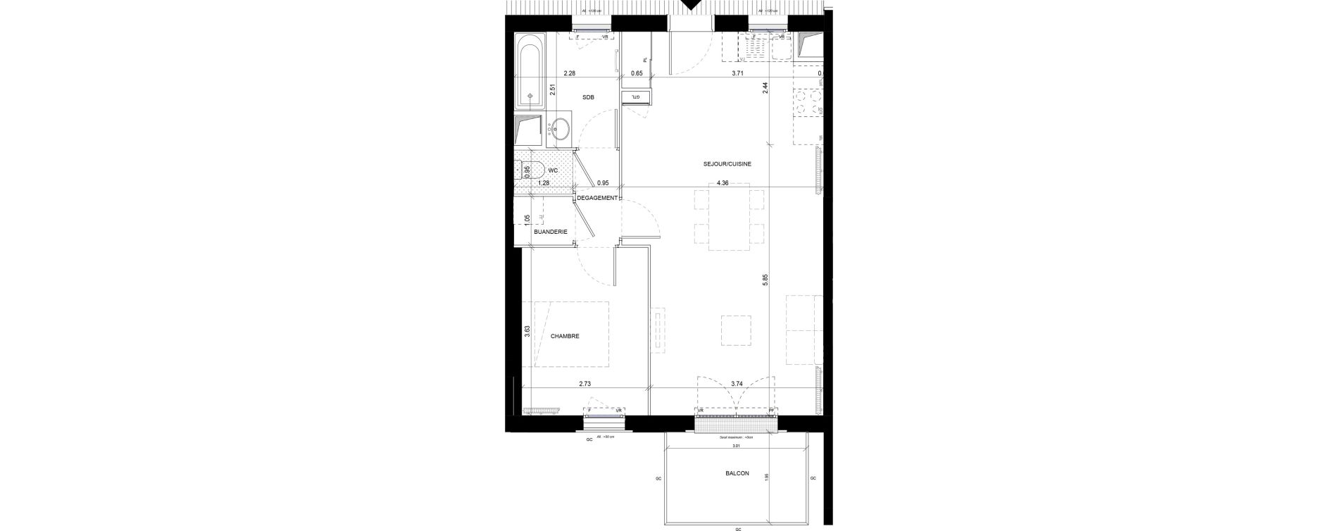 Appartement T2 de 52,76 m2 &agrave; Orly Carri&egrave;res - sentiers