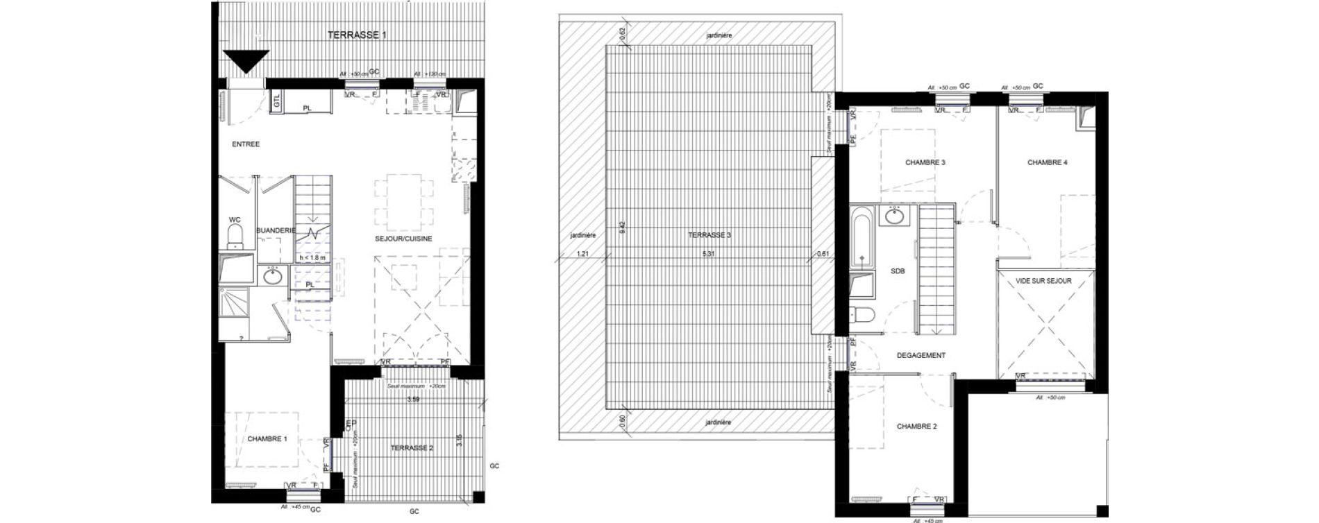 Duplex T5 de 92,58 m2 &agrave; Orly Carri&egrave;res - sentiers