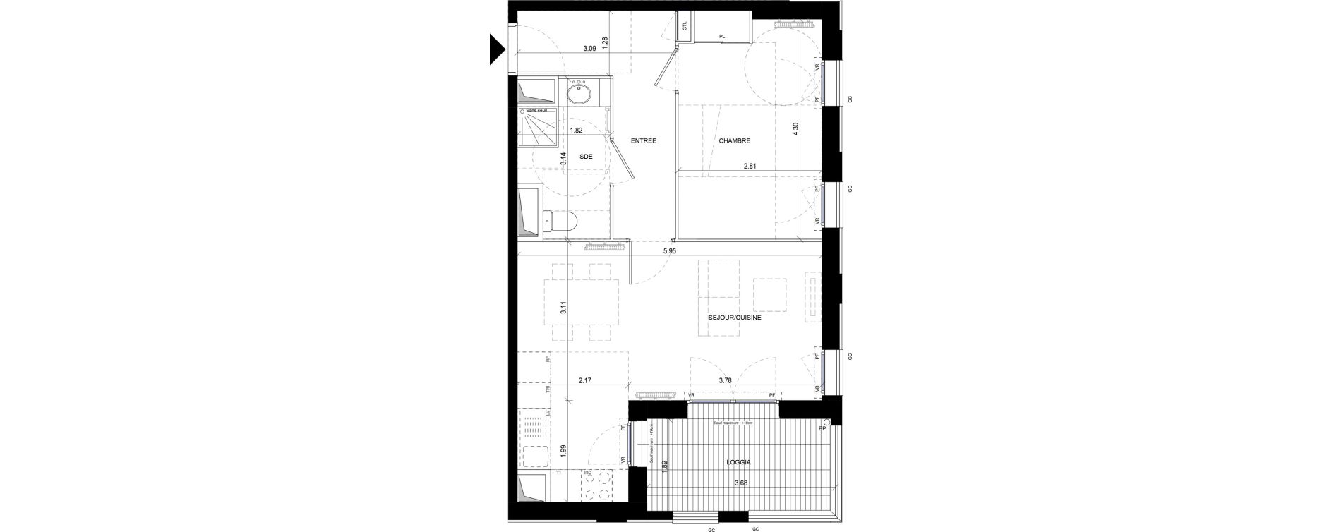 Appartement T2 de 46,91 m2 &agrave; Orly Carri&egrave;res - sentiers