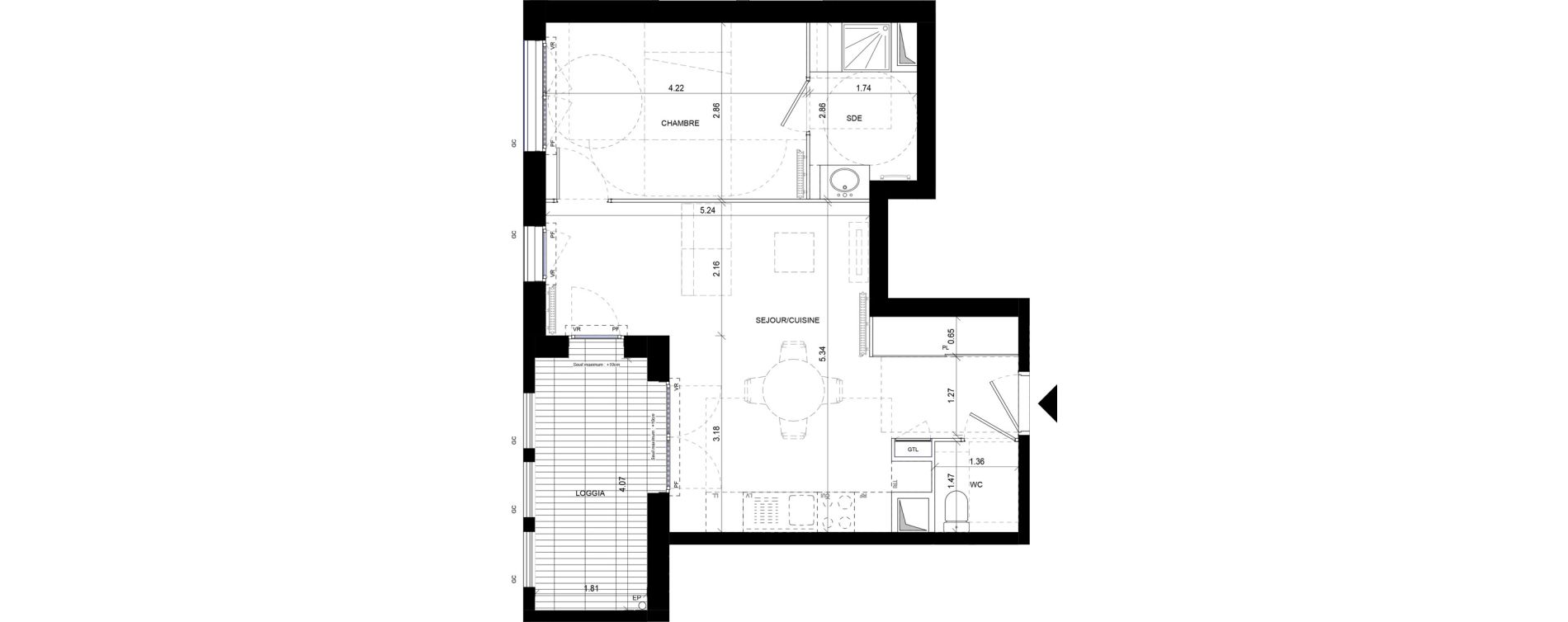 Appartement T2 de 45,42 m2 &agrave; Orly Carri&egrave;res - sentiers