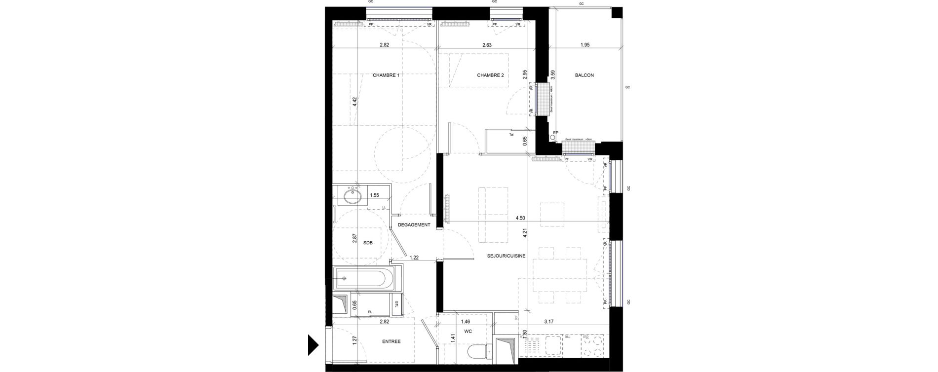 Appartement T3 de 59,37 m2 &agrave; Orly Carri&egrave;res - sentiers