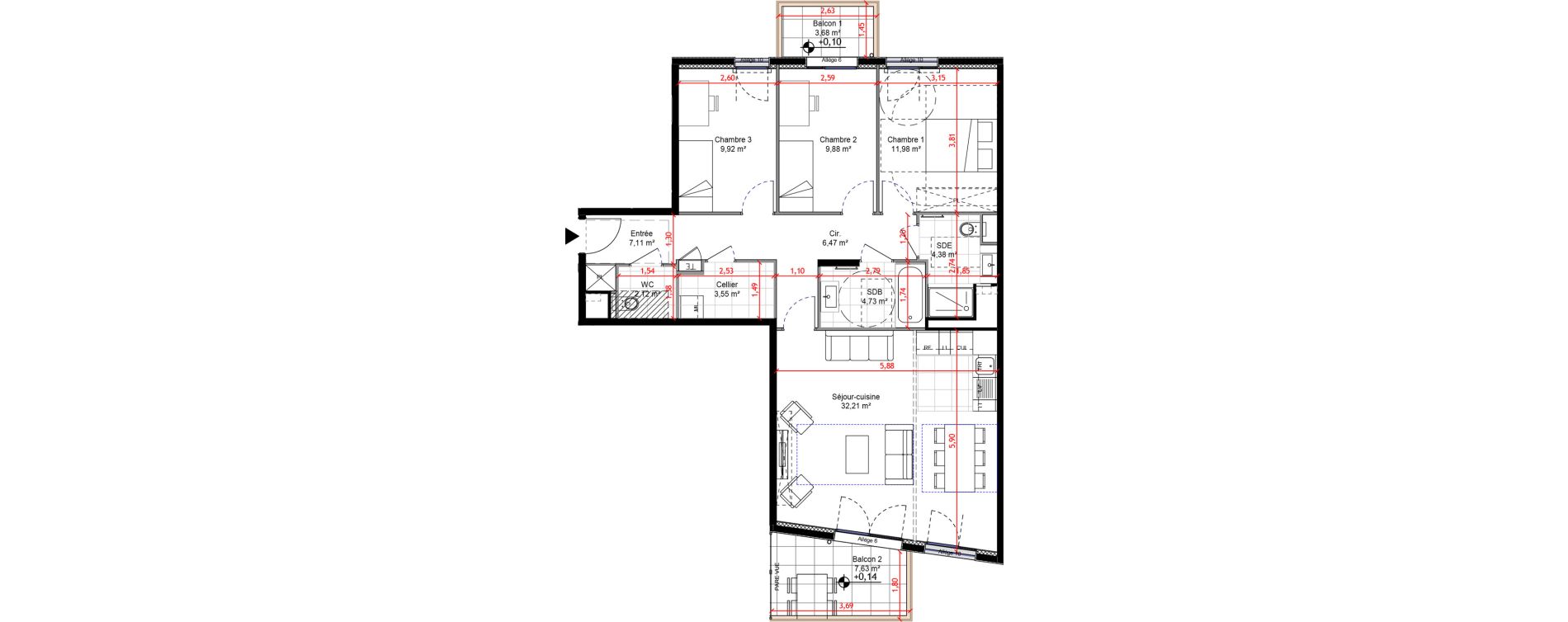 Appartement T4 de 92,35 m2 &agrave; Orly Carri&egrave;res - sentiers