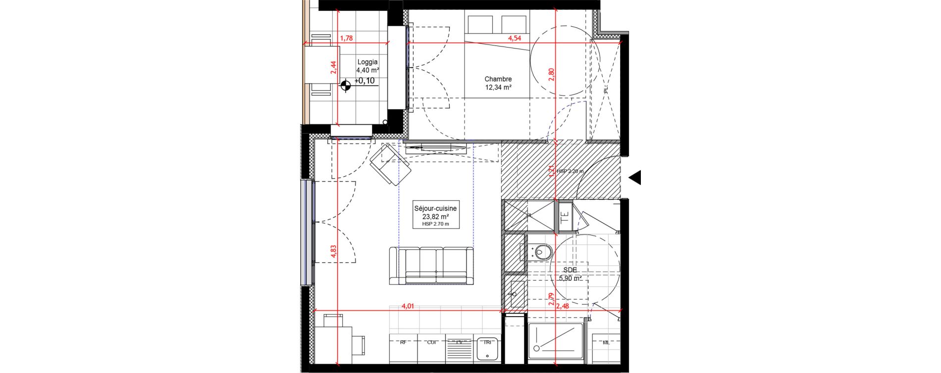 Appartement T2 de 42,05 m2 &agrave; Orly Carri&egrave;res - sentiers