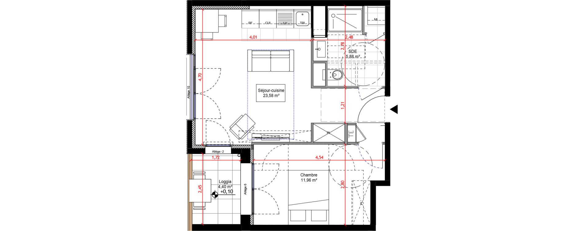 Appartement T2 de 41,41 m2 &agrave; Orly Carri&egrave;res - sentiers