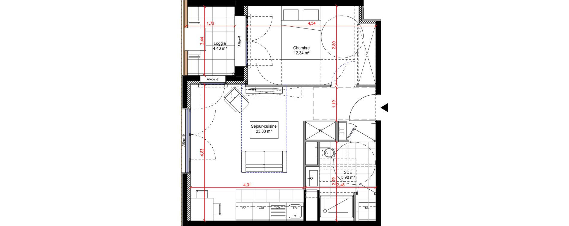 Appartement T2 de 42,06 m2 &agrave; Orly Carri&egrave;res - sentiers