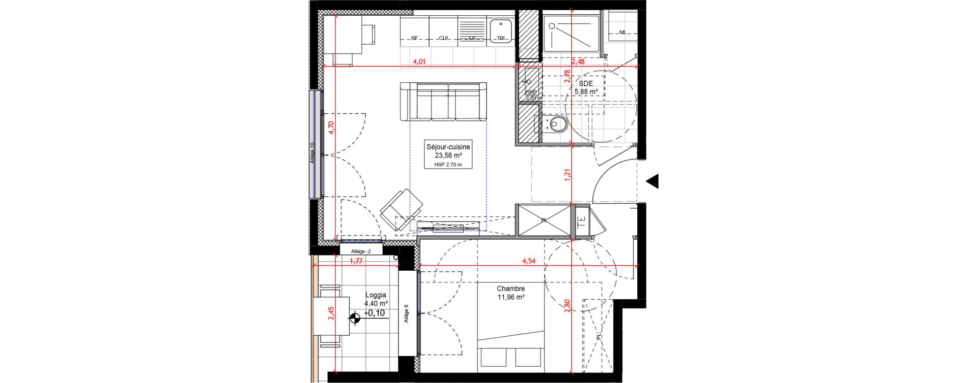 Appartement T2 de 41,41 m2 &agrave; Orly Carri&egrave;res - sentiers