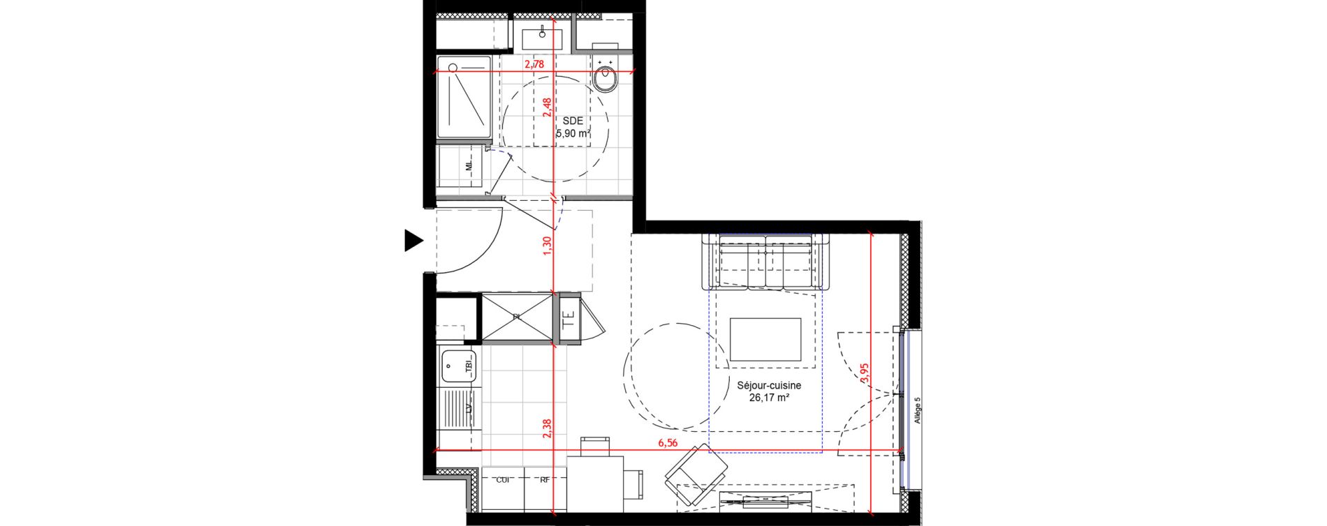 Appartement T1 de 32,06 m2 &agrave; Orly Carri&egrave;res - sentiers