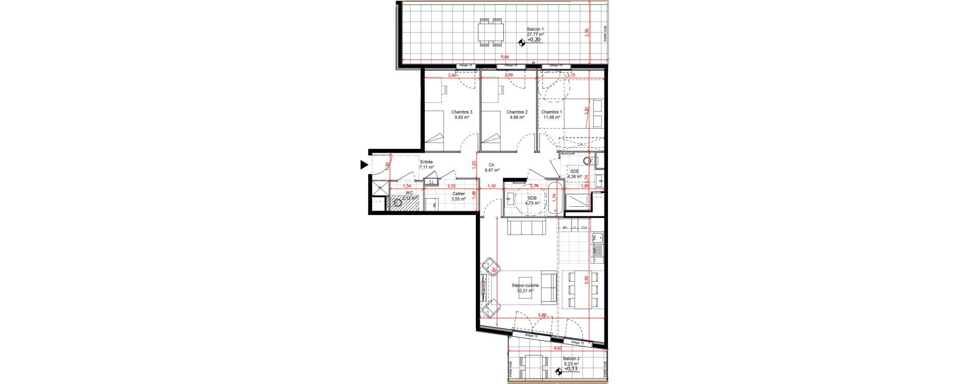 Appartement T4 de 92,34 m2 &agrave; Orly Carri&egrave;res - sentiers