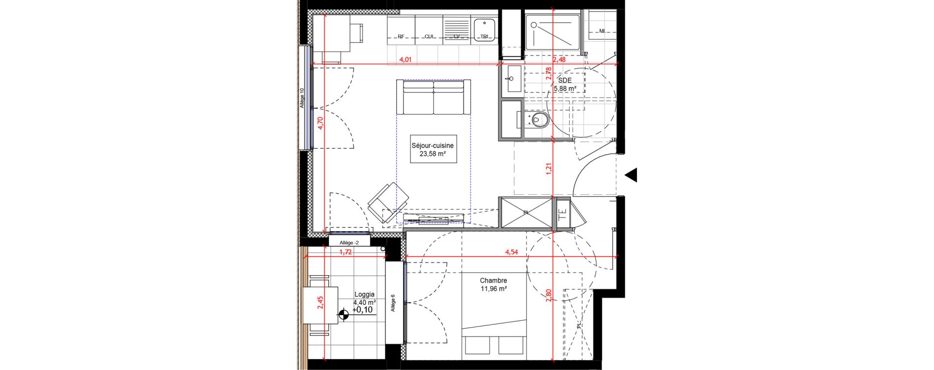 Appartement T2 de 41,41 m2 &agrave; Orly Carri&egrave;res - sentiers