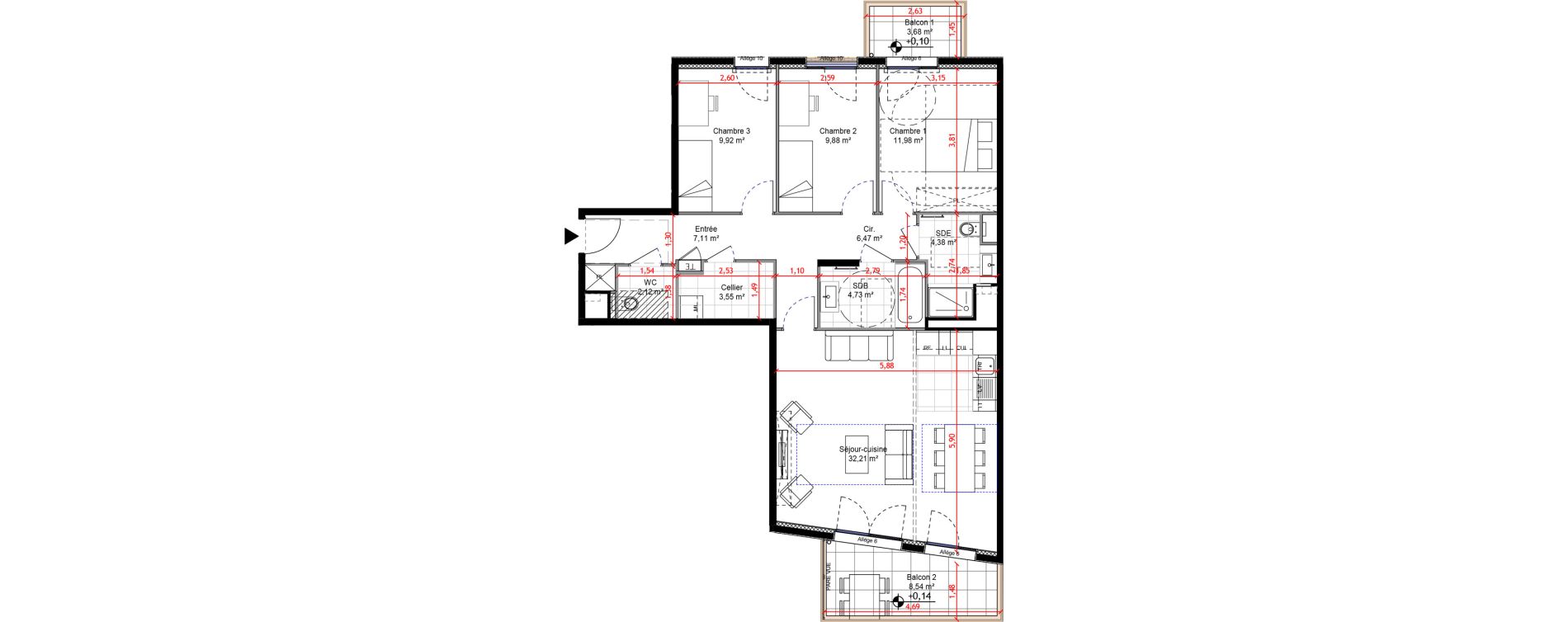 Appartement T4 de 92,35 m2 &agrave; Orly Carri&egrave;res - sentiers