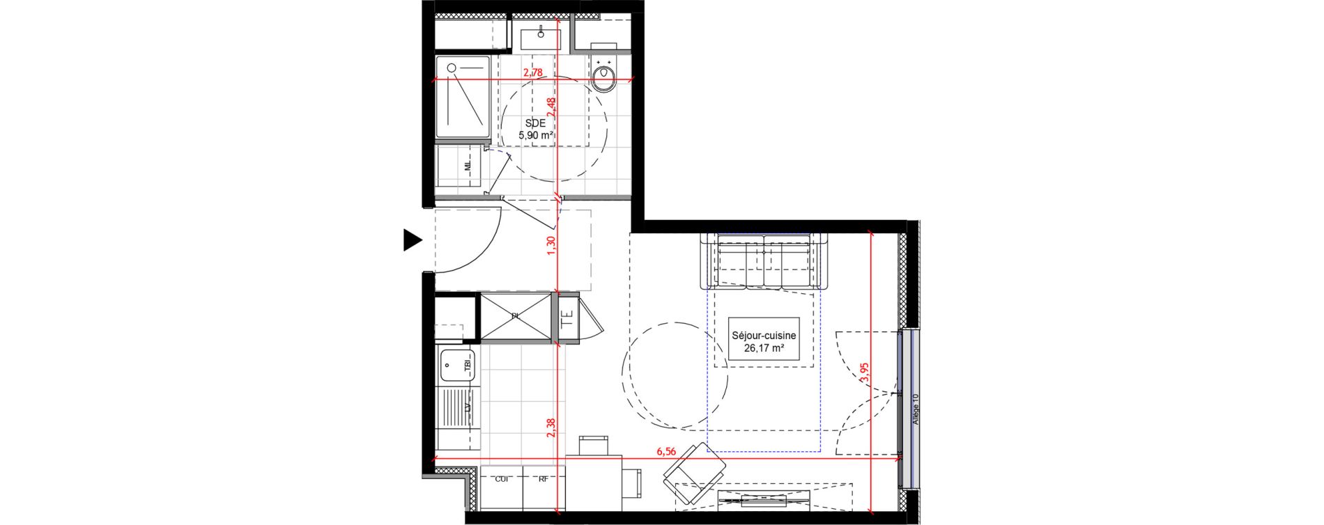 Appartement T1 de 32,06 m2 &agrave; Orly Carri&egrave;res - sentiers