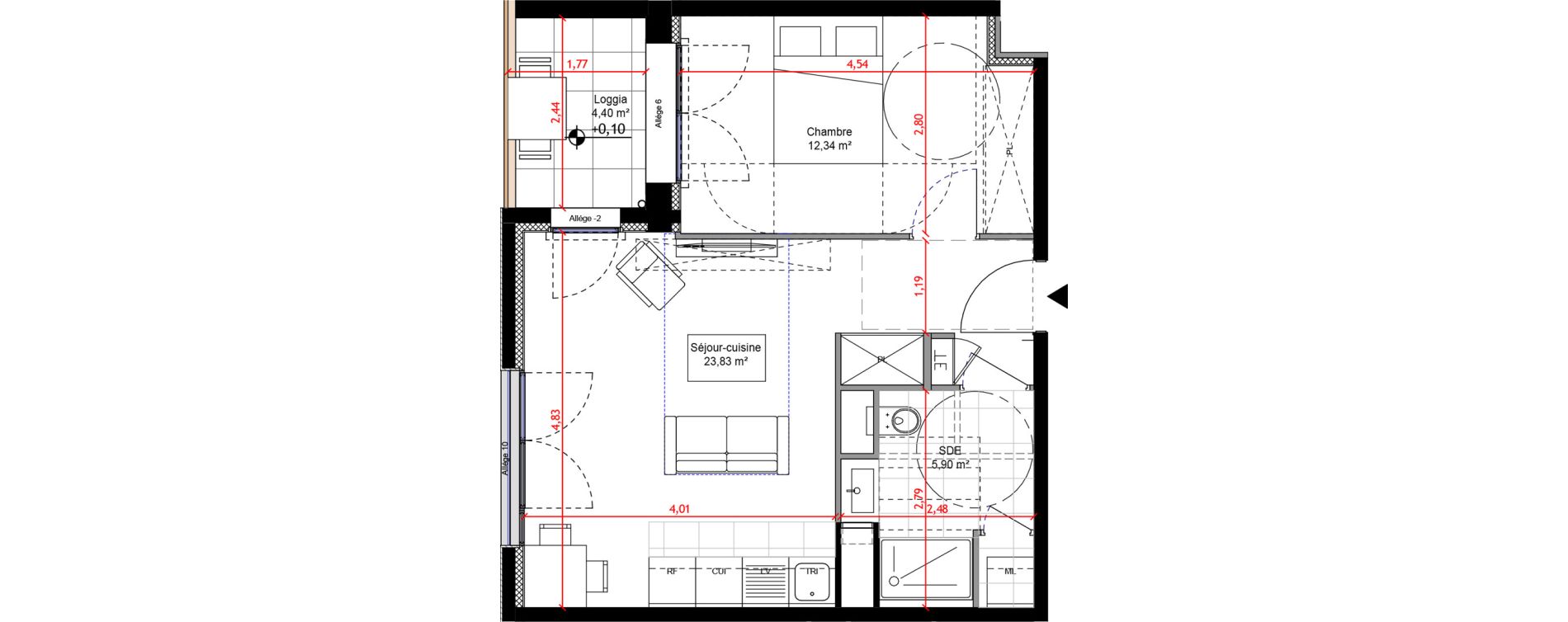 Appartement T2 de 42,06 m2 &agrave; Orly Carri&egrave;res - sentiers