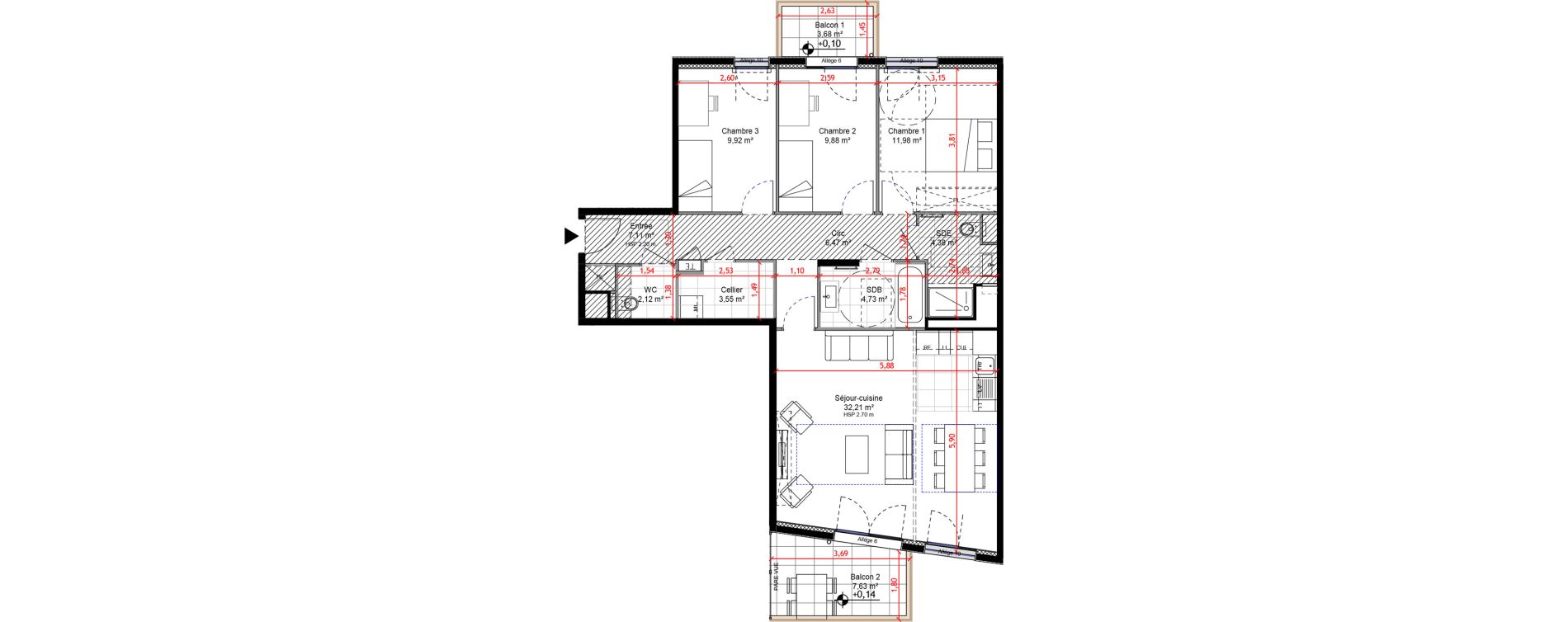 Appartement T4 de 92,35 m2 &agrave; Orly Carri&egrave;res - sentiers