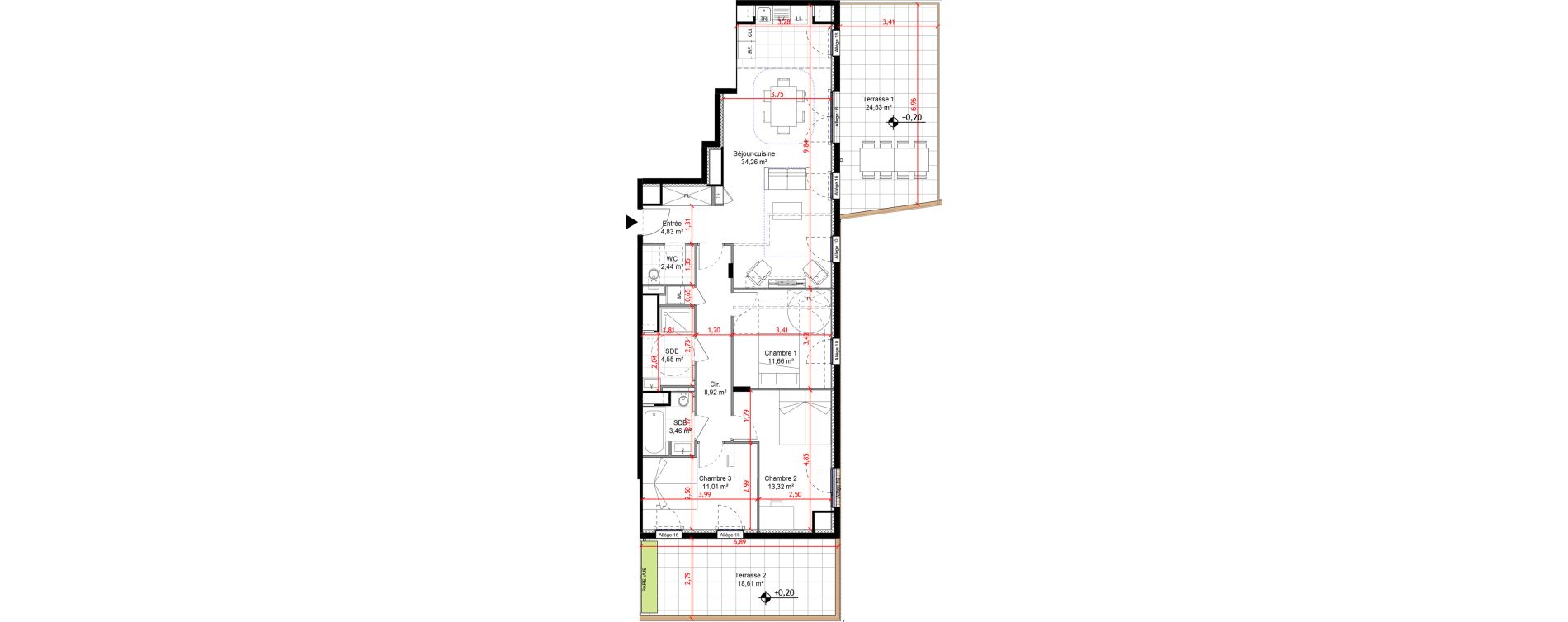 Appartement T4 de 94,45 m2 &agrave; Orly Carri&egrave;res - sentiers