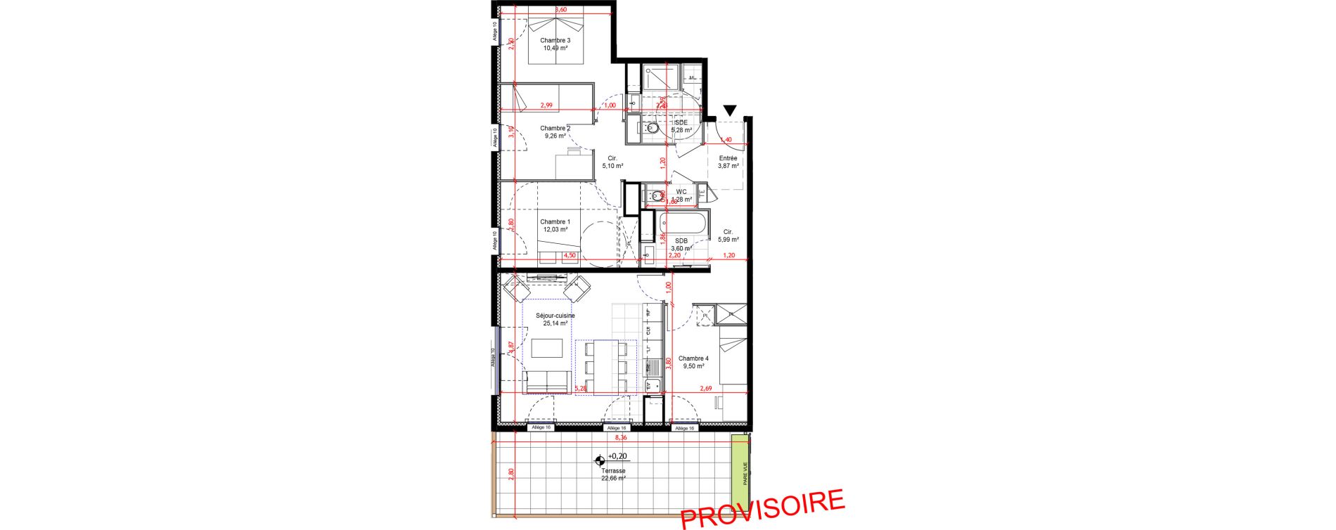 Appartement T5 de 91,56 m2 &agrave; Orly Carri&egrave;res - sentiers