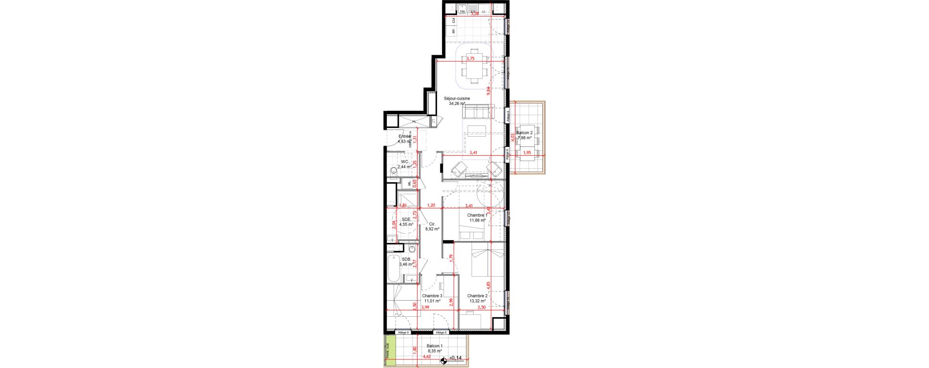 Appartement T4 de 94,46 m2 &agrave; Orly Carri&egrave;res - sentiers