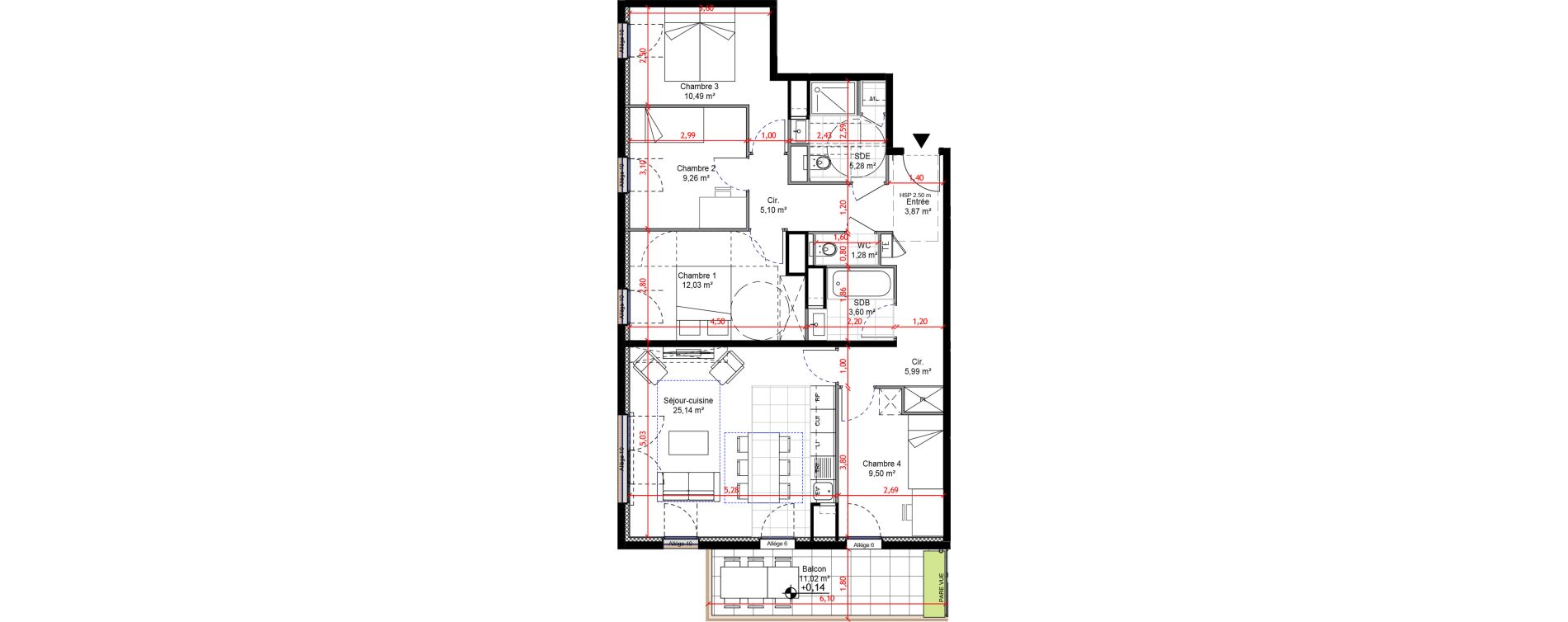 Appartement T5 de 91,56 m2 &agrave; Orly Carri&egrave;res - sentiers