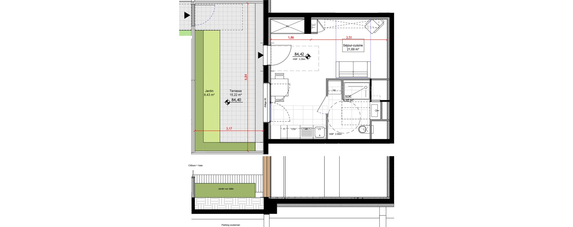 Appartement T1 de 28,04 m2 &agrave; Orly Carri&egrave;res - sentiers