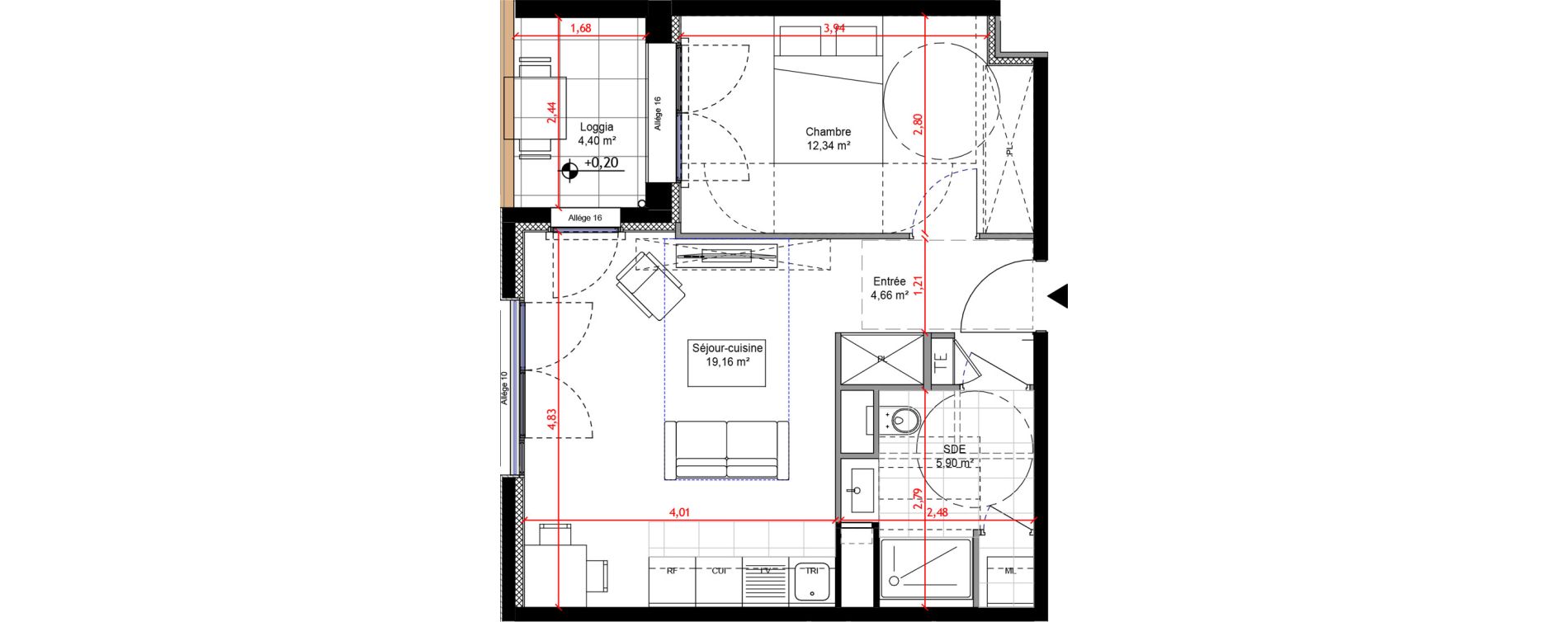 Appartement T2 de 42,06 m2 &agrave; Orly Carri&egrave;res - sentiers