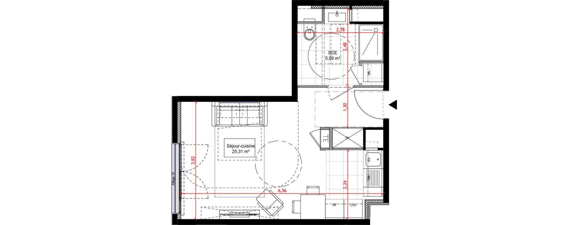 Appartement T1 de 31,20 m2 &agrave; Orly Carri&egrave;res - sentiers