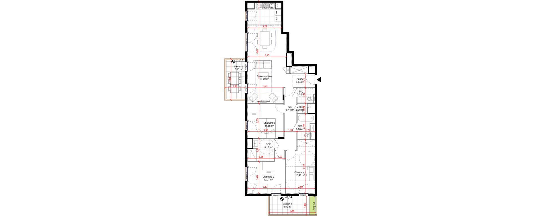 Appartement T4 de 97,29 m2 &agrave; Orly Carri&egrave;res - sentiers