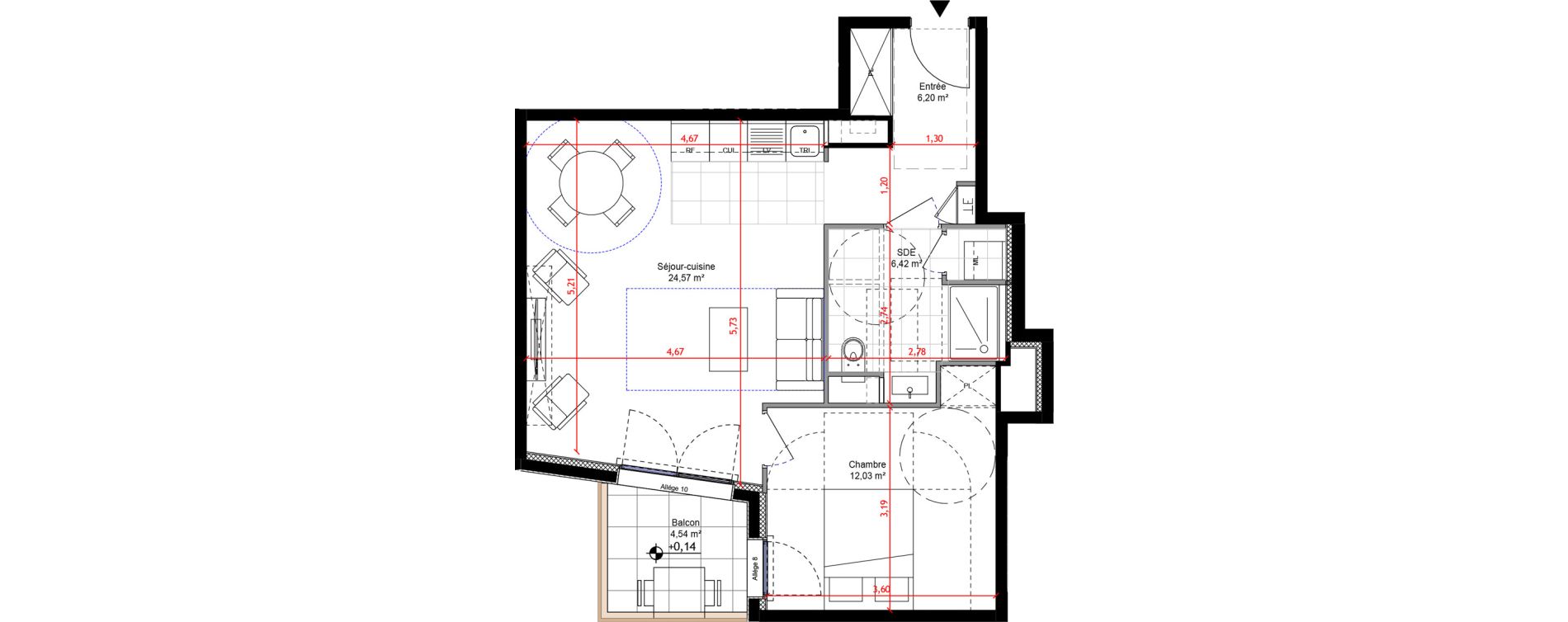 Appartement T2 de 49,23 m2 &agrave; Orly Carri&egrave;res - sentiers