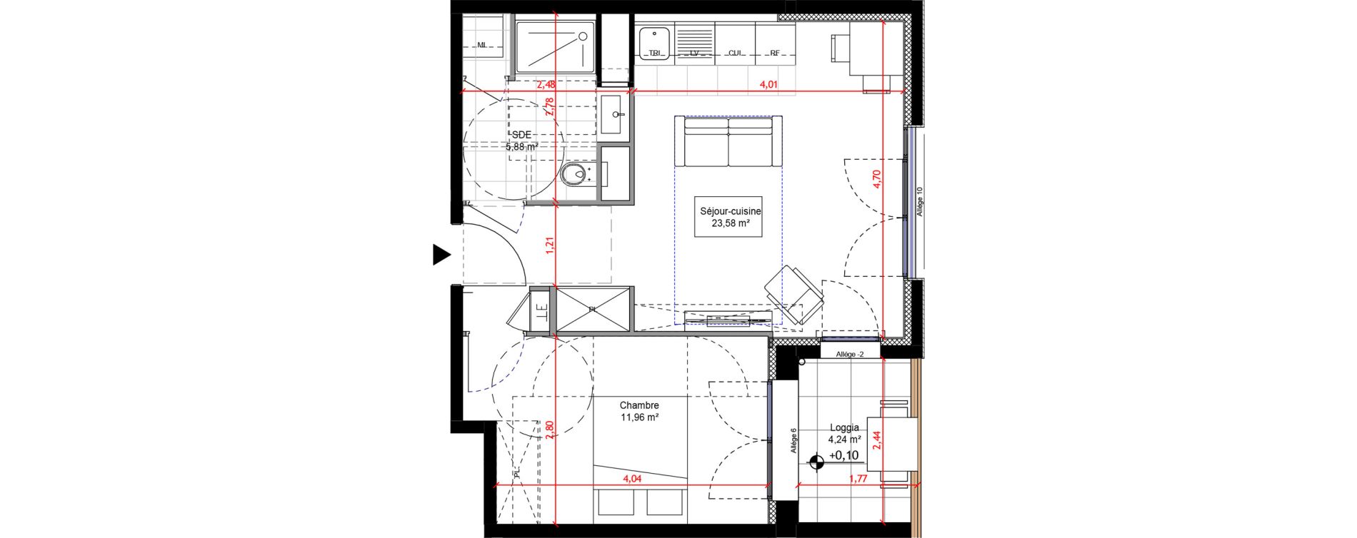 Appartement T2 de 41,41 m2 &agrave; Orly Carri&egrave;res - sentiers