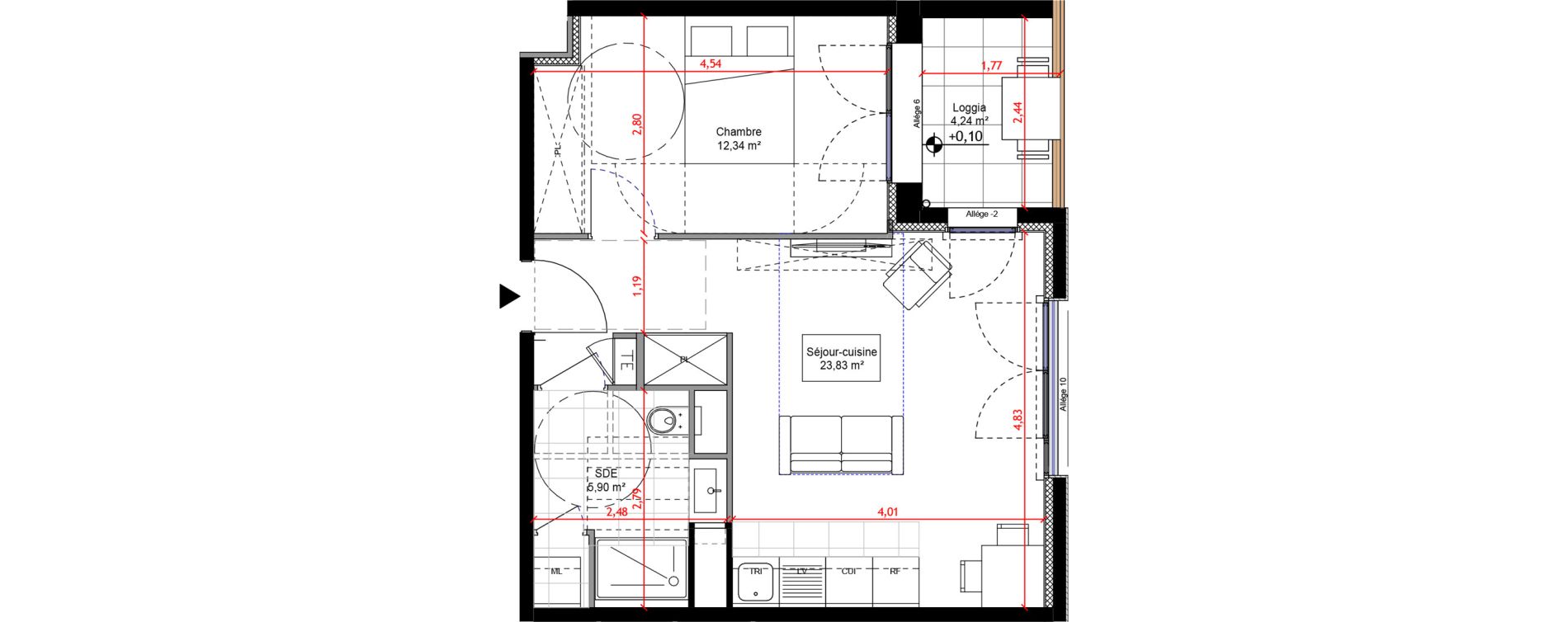 Appartement T2 de 42,06 m2 &agrave; Orly Carri&egrave;res - sentiers