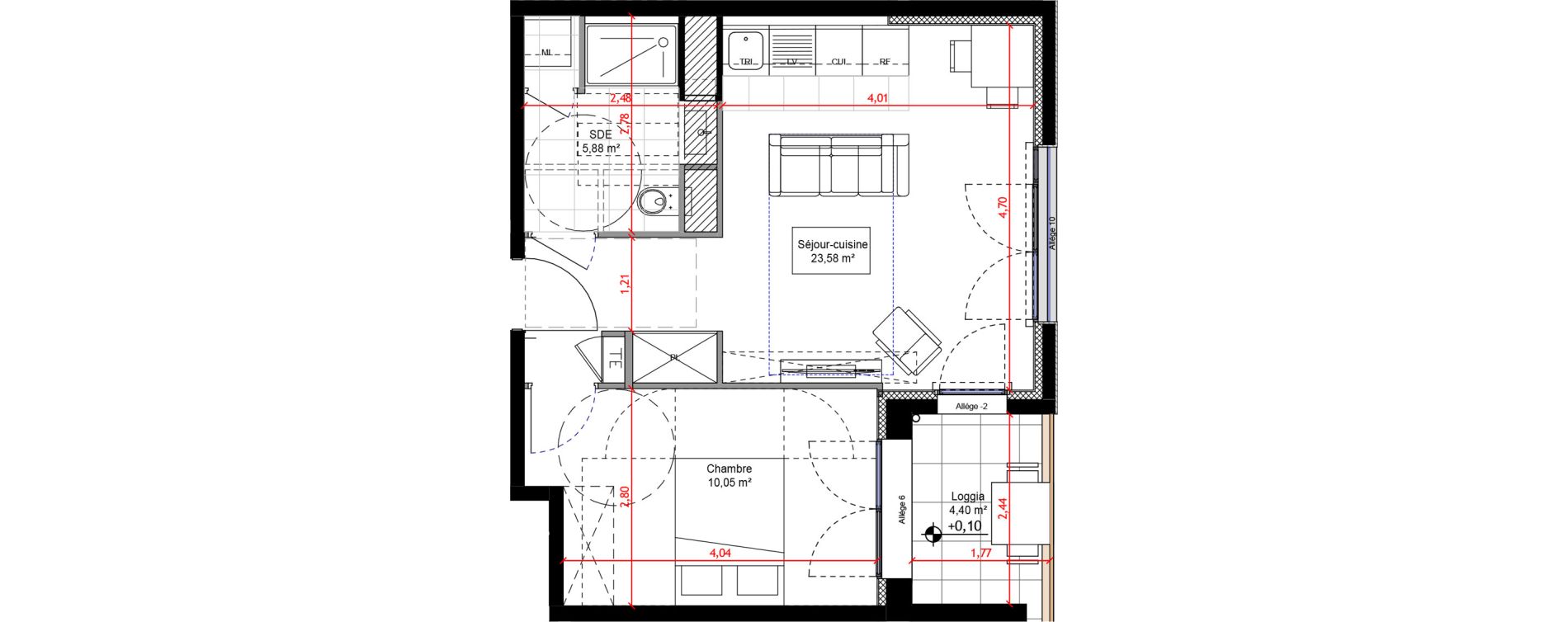 Appartement T2 de 39,51 m2 &agrave; Orly Carri&egrave;res - sentiers