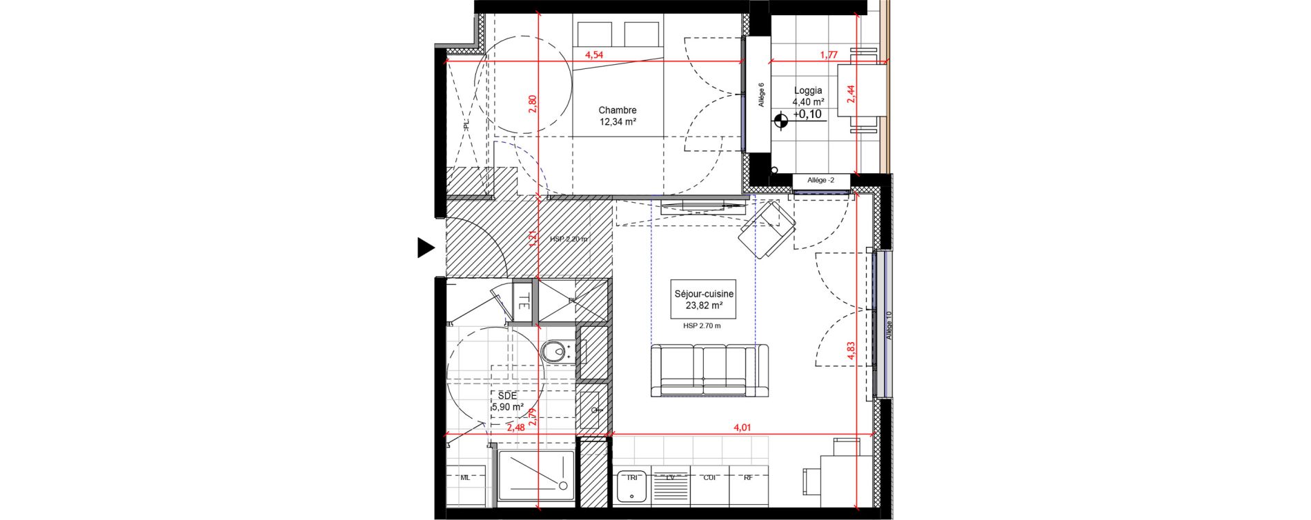 Appartement T2 de 42,05 m2 &agrave; Orly Carri&egrave;res - sentiers