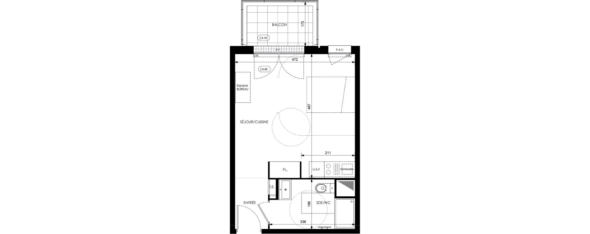 Appartement T1 de 31,28 m2 &agrave; Orly Carri&egrave;res - sentiers