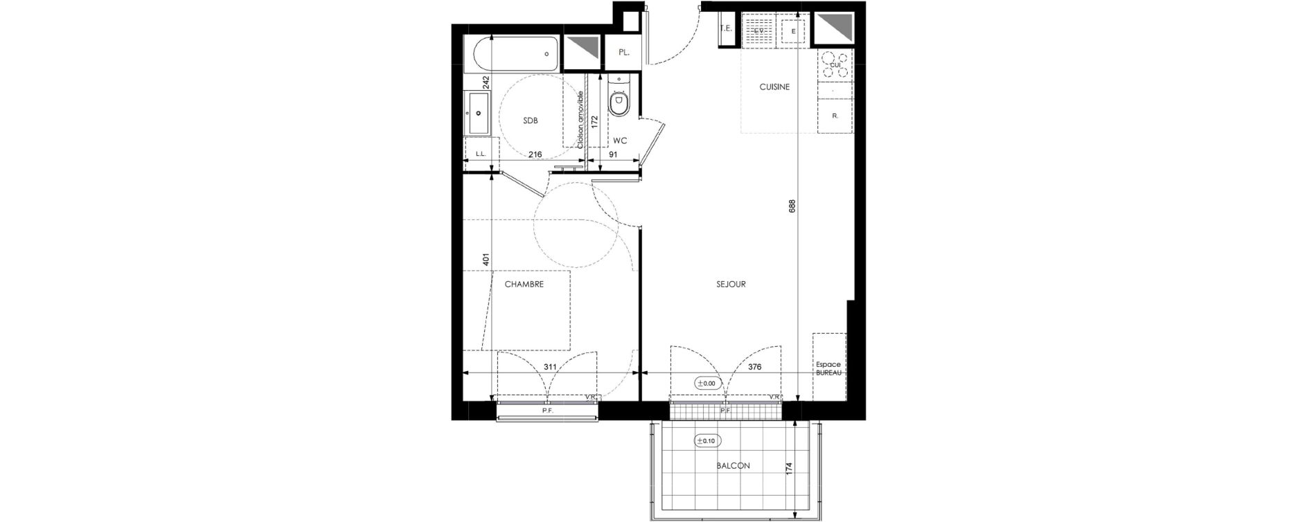 Appartement T2 de 44,21 m2 &agrave; Orly Carri&egrave;res - sentiers