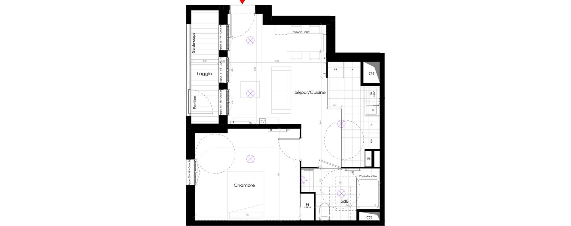 Appartement T2 de 43,79 m2 &agrave; Ormesson-Sur-Marne Les cantoux