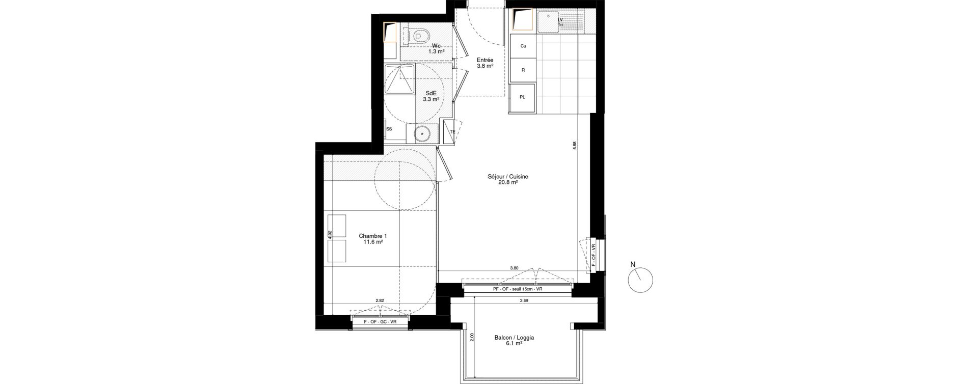 Appartement T2 de 40,70 m2 &agrave; Ormesson-Sur-Marne Les cantoux