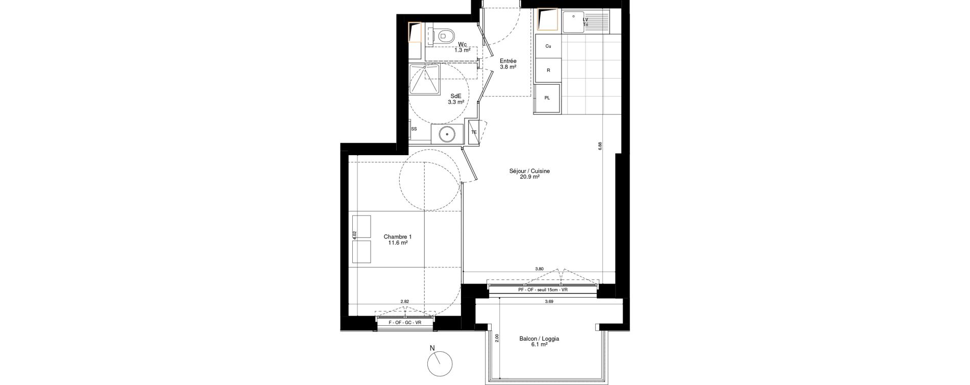 Appartement T2 de 40,80 m2 &agrave; Ormesson-Sur-Marne Les cantoux