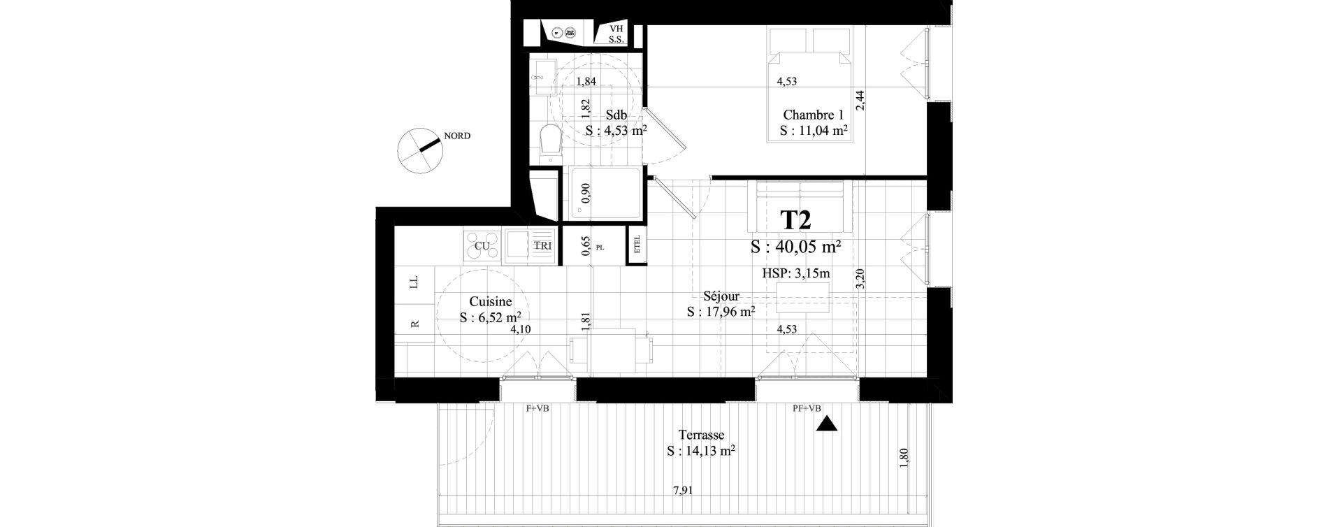 Appartement T2 de 40,05 m2 &agrave; Rungis Montjean